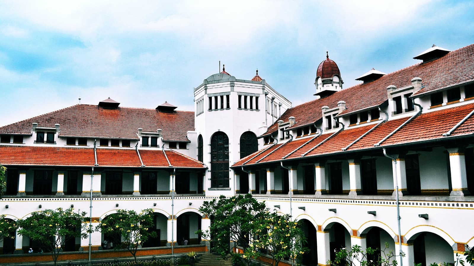 The colonial Lawang Sewu building in Semarang with its twin towers